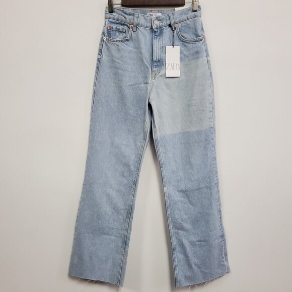 Zara Womens Grunge Skater High Rise Wide Leg Jeans Size 4 Indie Distressed NWT - Picture 1 of 15